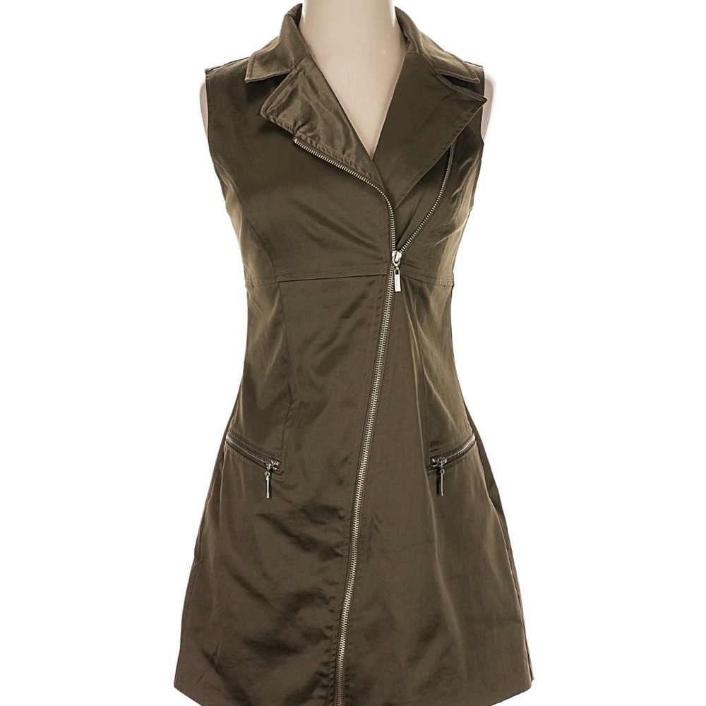 Bebe Olive Zip-Up Mini Vest Dress